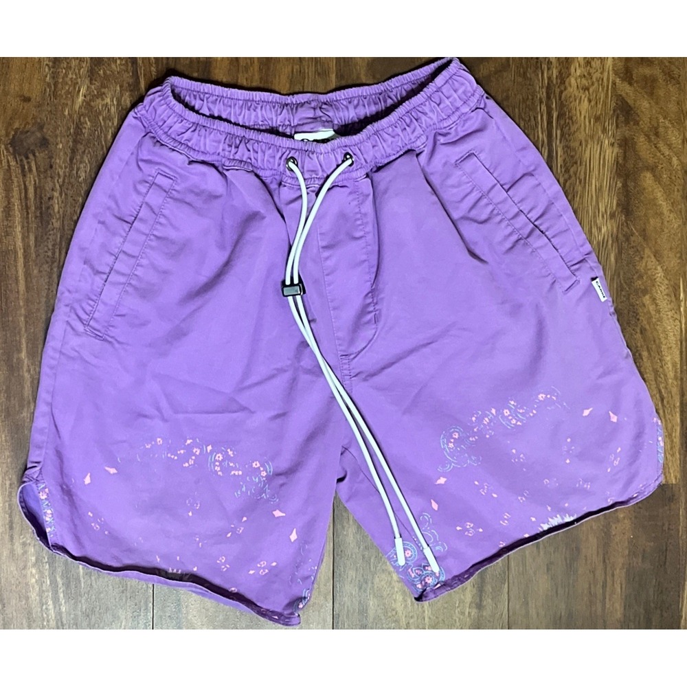 Carre Paris Multi Shorts Purple Floral Mens XS Cotton Poly Beach